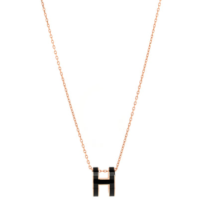 Hermes Lacquered Rose Gold Pop H Pendant Necklace Black 1 of 8