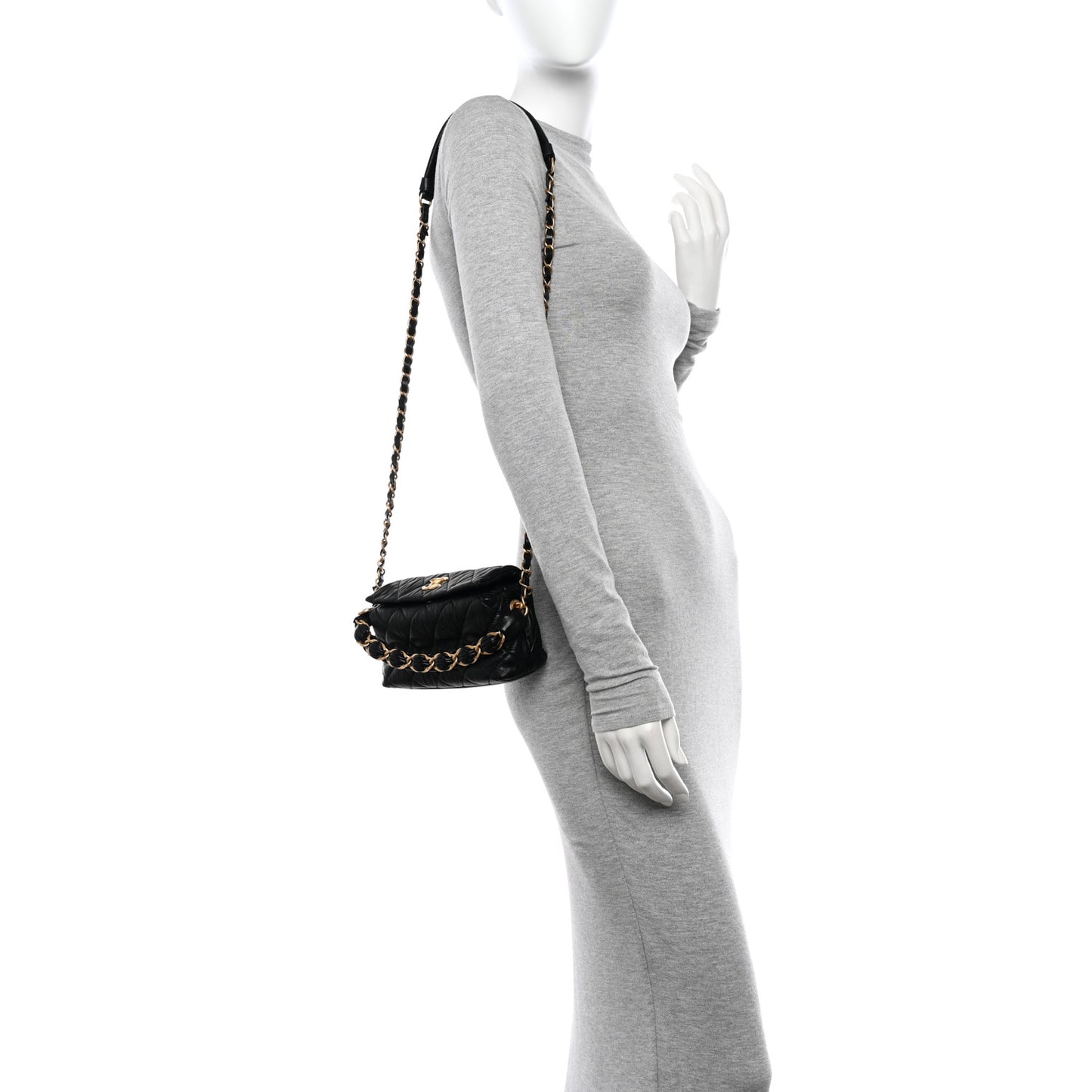 Crumpled Lambskin Quilted Small CC Links Shoulder Bag Black