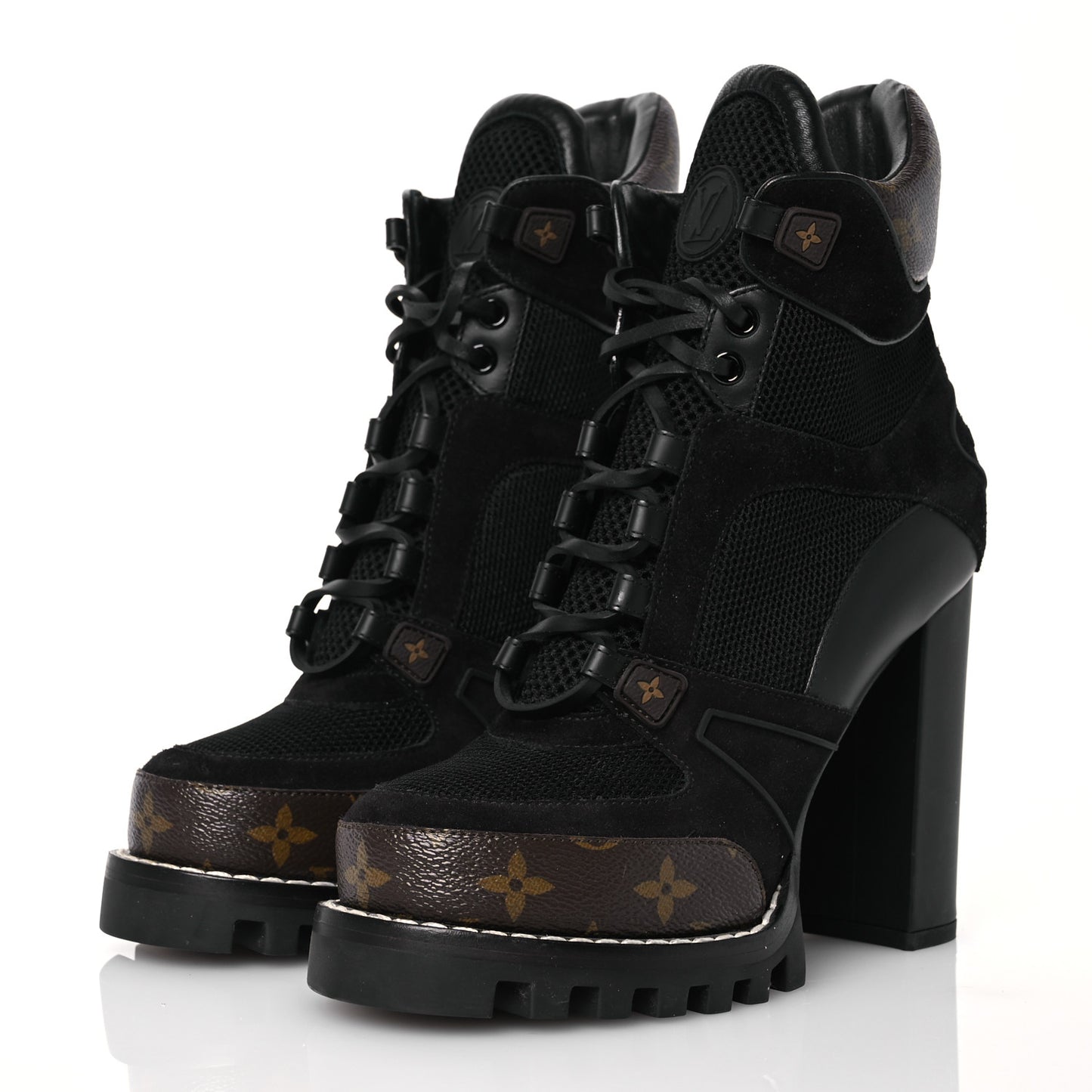Suede Calfskin Monogram Star Trail Ankle Boots 38 Black