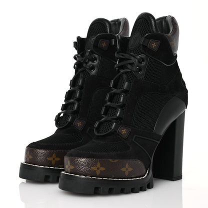 Louis Vuitton Suede Calfskin Monogram Star Trail Ankle Boots 38 Black 3 of 11