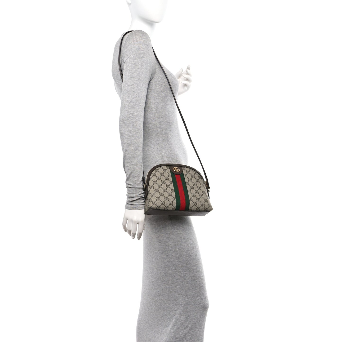 GG Supreme Monogram Textured Dollar Calfskin Web Small Ophidia Dome Shoulder Bag Beige Ebony New Acero