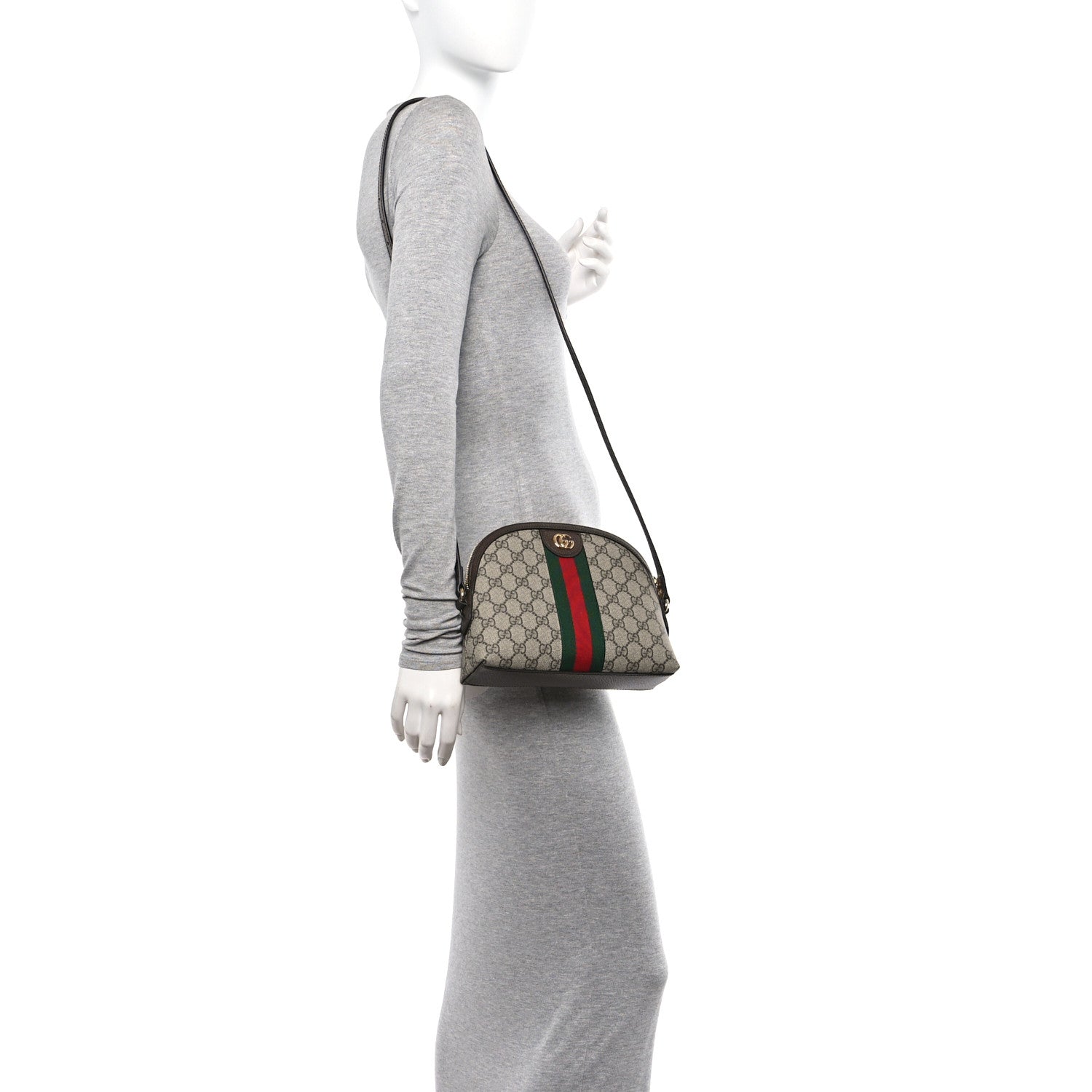 Gucci GG Supreme Monogram Textured Dollar Calfskin Web Small Ophidia Dome Shoulder Bag Beige Ebony New Acero 2 of 10