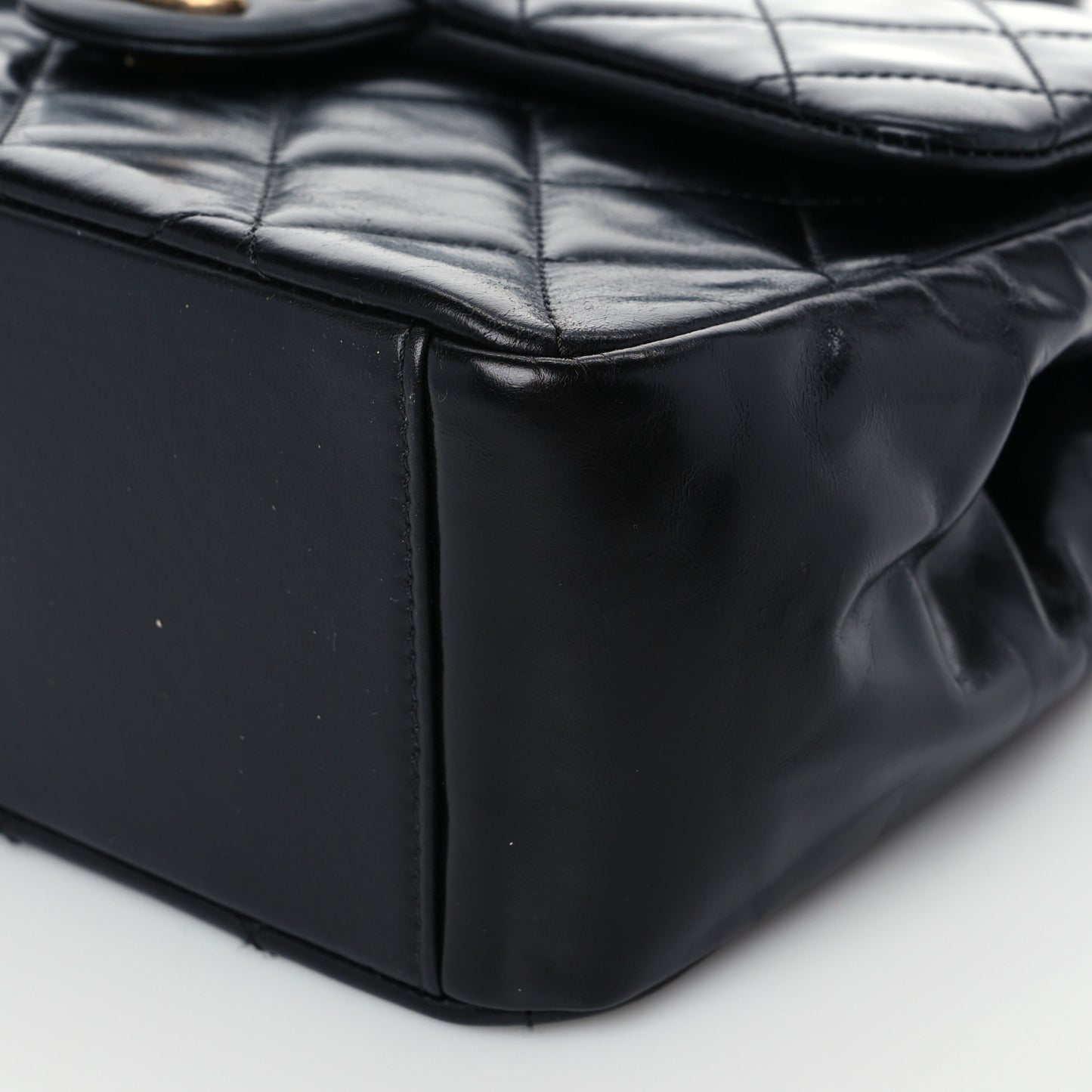 Glazed Calfskin Quilted Medium Gold Bar Top Handle Flap Black