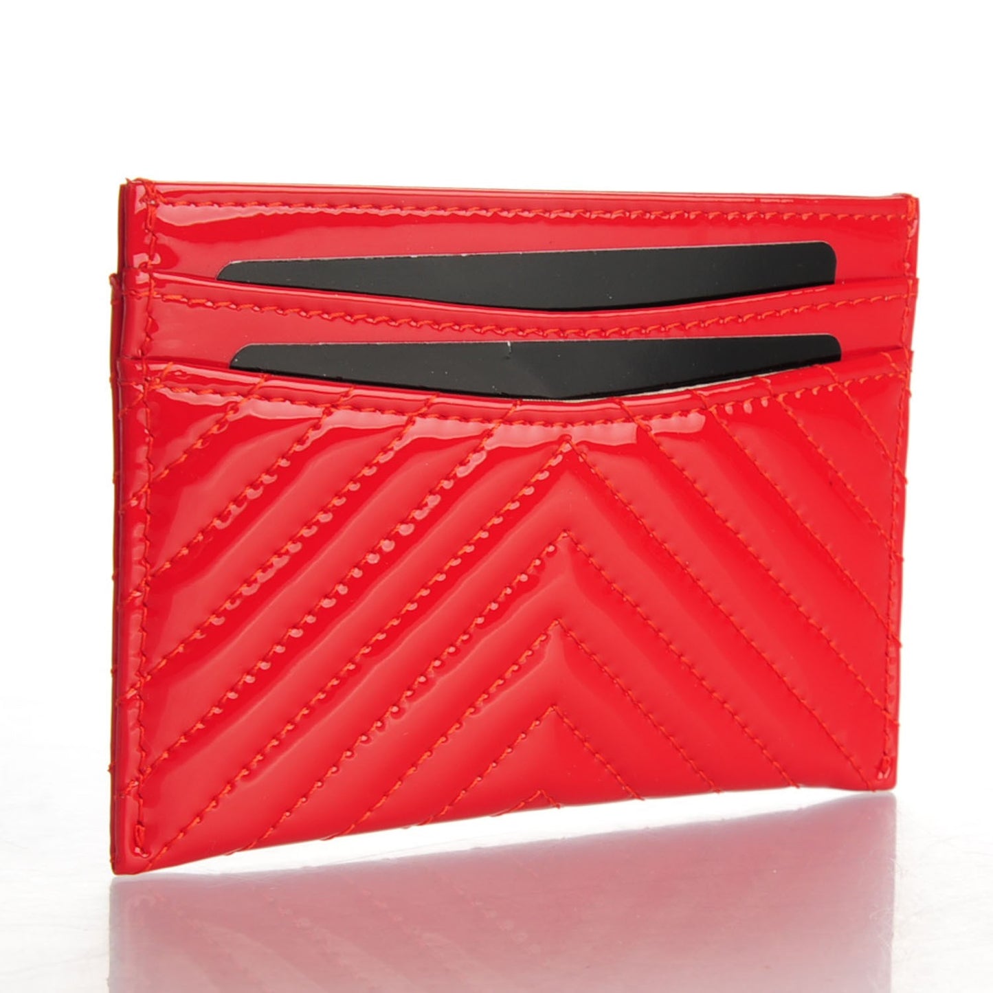 Patent Quilted Chevron Card Holder Red