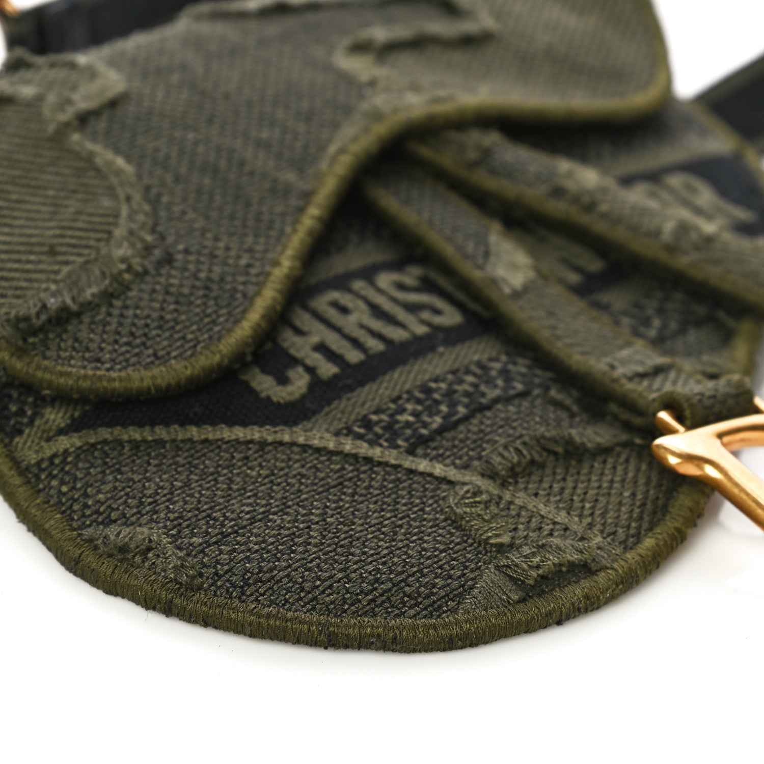 Christian Dior Canvas Embroidered Camouflage Saddle Belt Bag Green 9 of 11