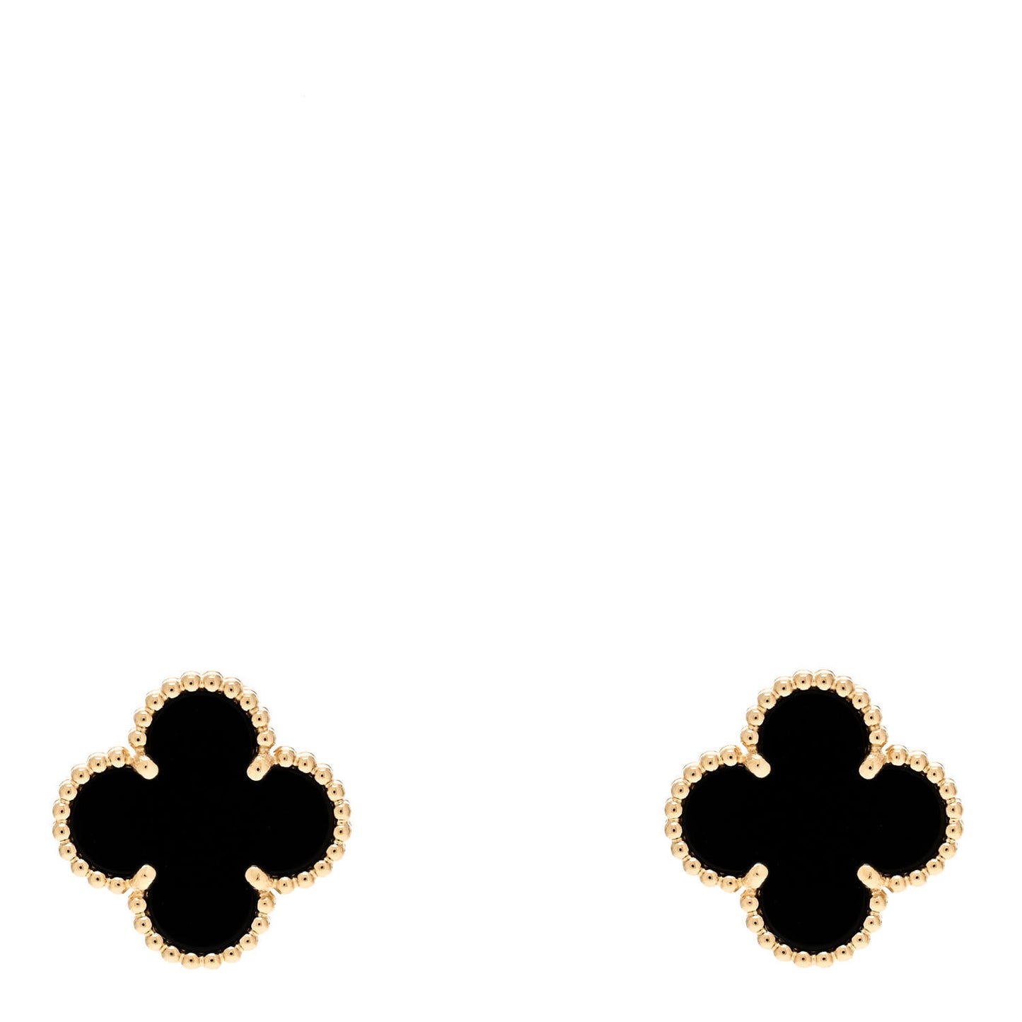 18K Yellow Gold Black Onyx Vintage Alhambra Earrings