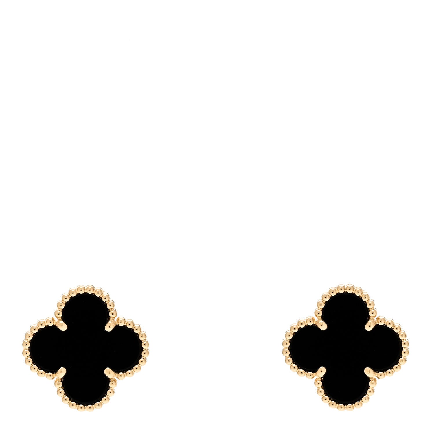 Van Cleef & Arpels 18K Yellow Gold Black Onyx Vintage Alhambra Earrings 1 of 5