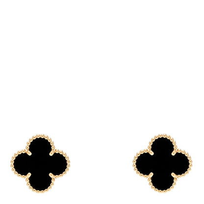 Van Cleef & Arpels 18K Yellow Gold Black Onyx Vintage Alhambra Earrings 1 of 5