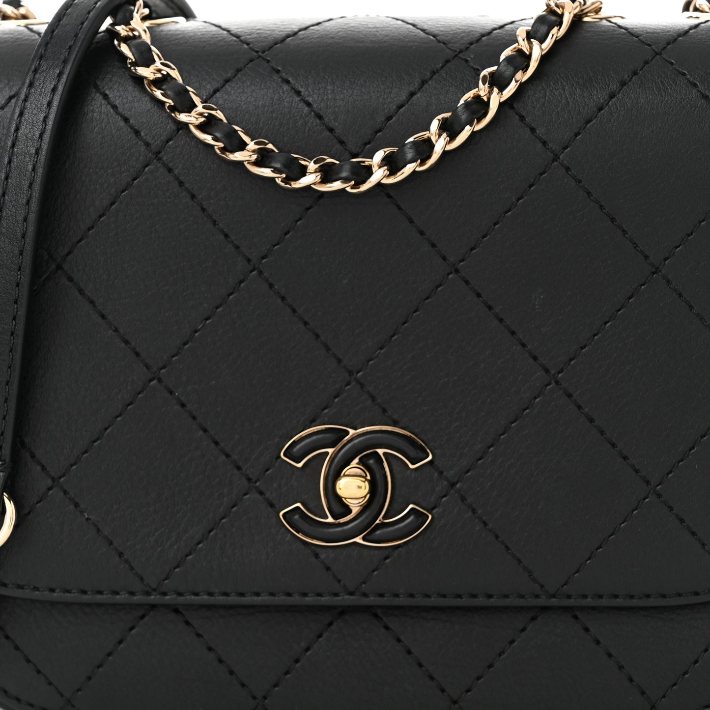 Calfskin Stitched Small Flap Bag Black