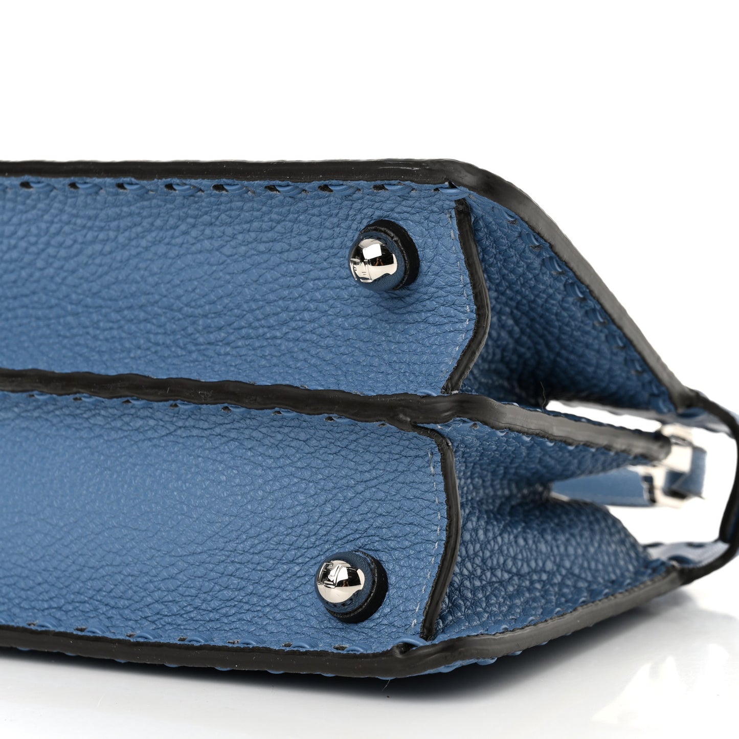 Cuoio Romano Selleria Macro Stitchings Petite Peekaboo I SEE U Iconic Satchel Placca Argento