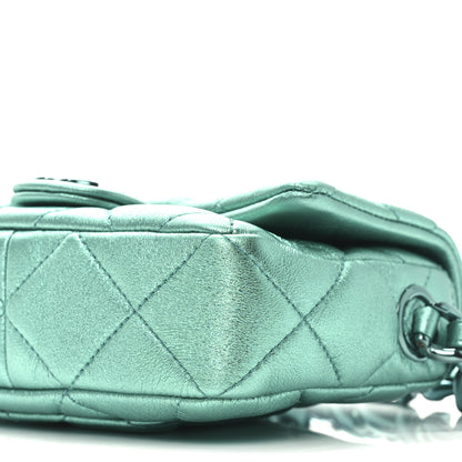 Chanel Metallic Lambskin Quilted Mini Lacquered Chain Flap Turquoise 10 of 10