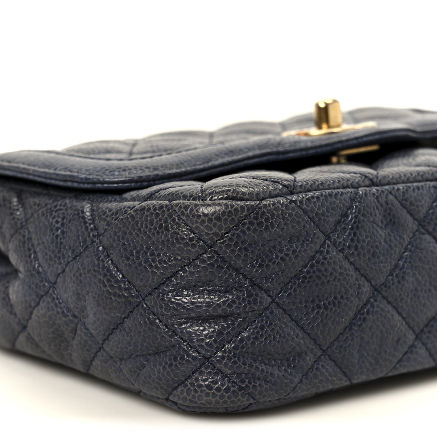 Crumpled Grained Calfskin Quilted Mini Two Tone Flap Blue