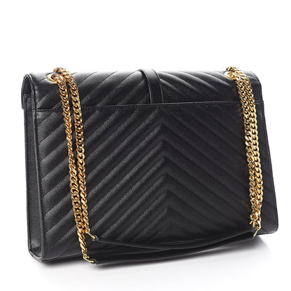 Saint Laurent Grain De Poudre Matelasse Chevron Large Monogram Satchel Black 3 of 10