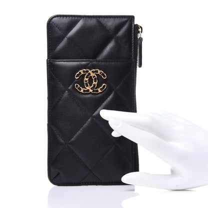 Chanel Goatskin Quilted Chanel 19 Flat Wallet Pouch Black 2 of 13