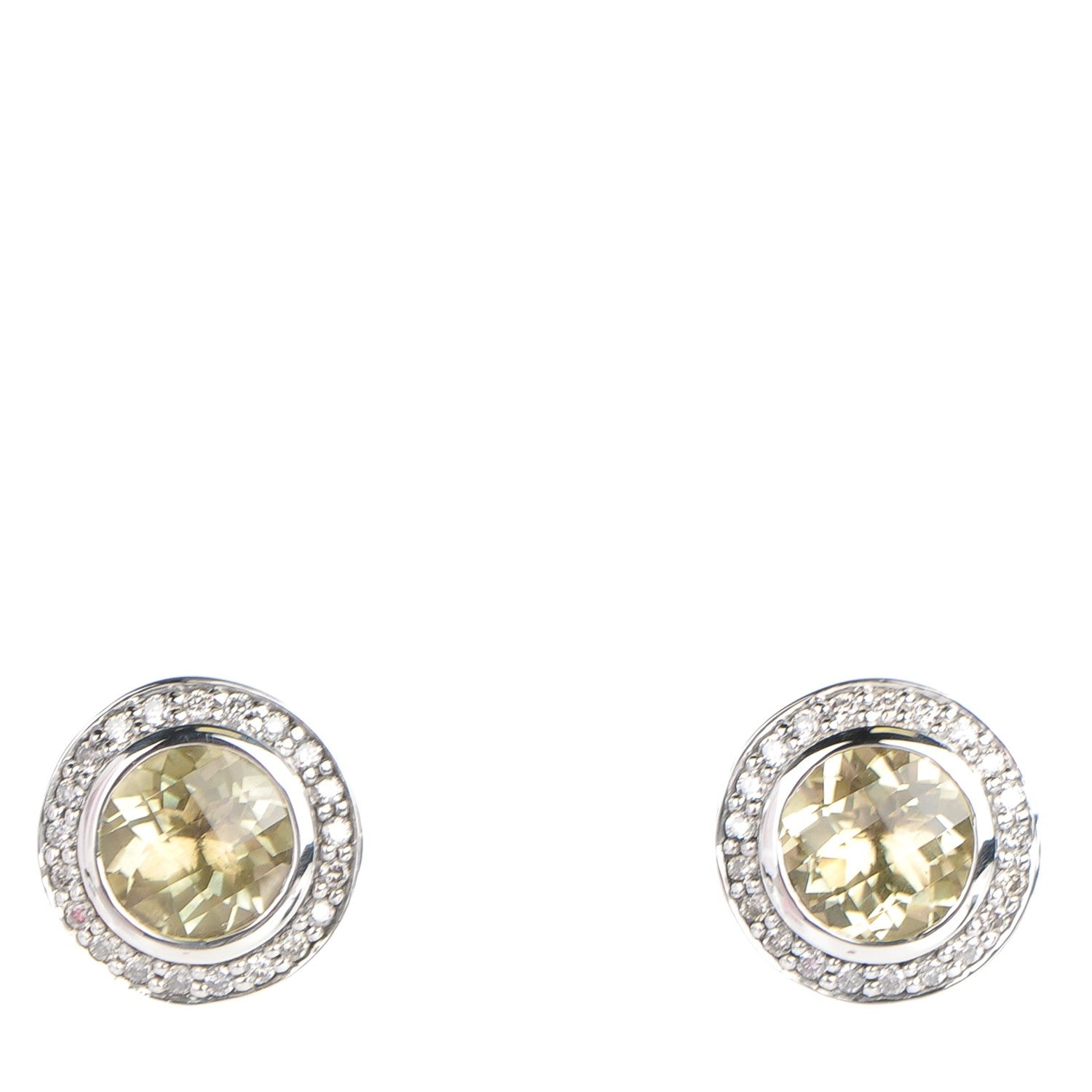 David Yurman Sterling Silver Pave Diamond Lemon Citrine 8mm Petite Albion Earrings 1 of 5
