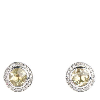 David Yurman Sterling Silver Pave Diamond Lemon Citrine 8mm Petite Albion Earrings 1 of 5
