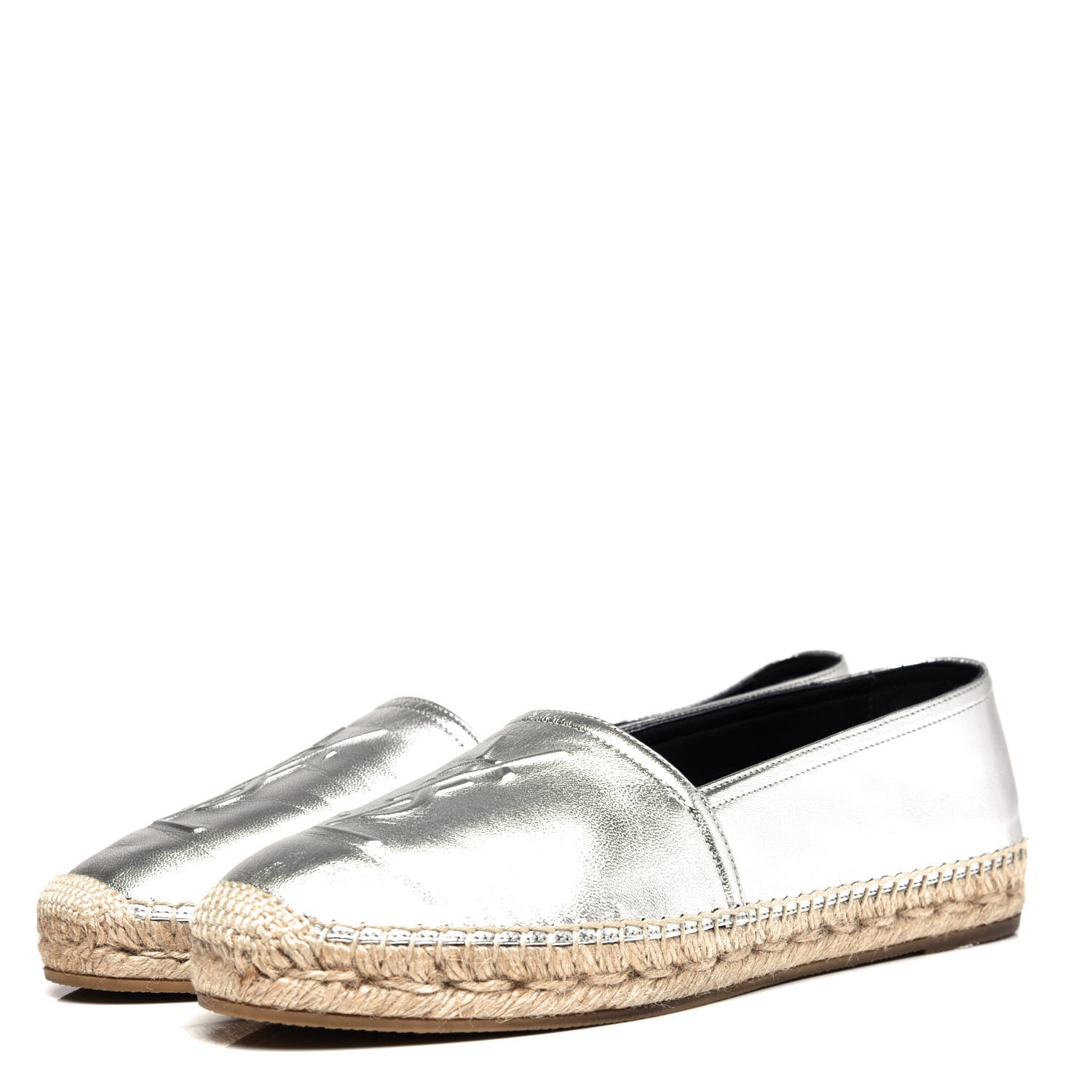 Saint Laurent Metallic Lambskin Monogram Espadrilles 39 Silver 3 of 10