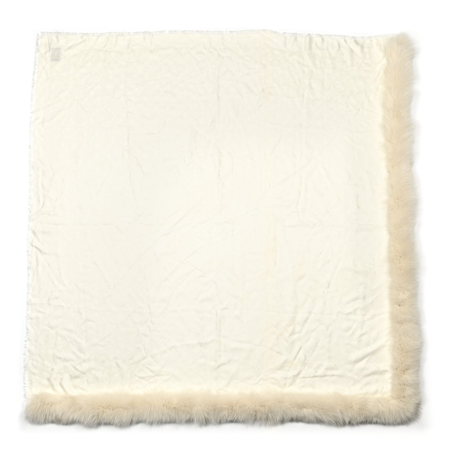 Silk Wool Monogram Fox V Fur Shawl White