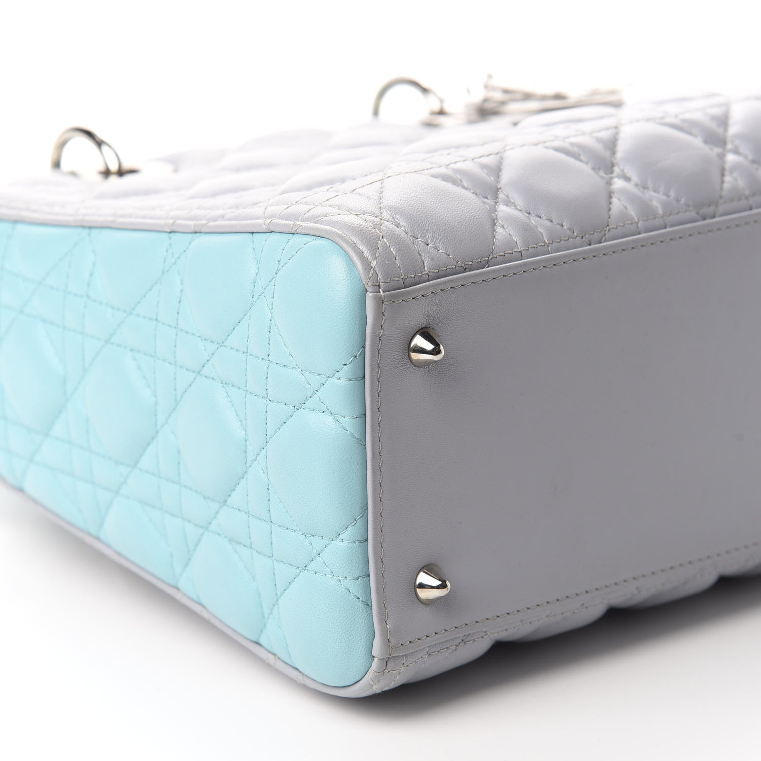 Christian Dior Lambskin Cannage Medium Bi-Color Lady Dior Grey Turquoise 6 of 11