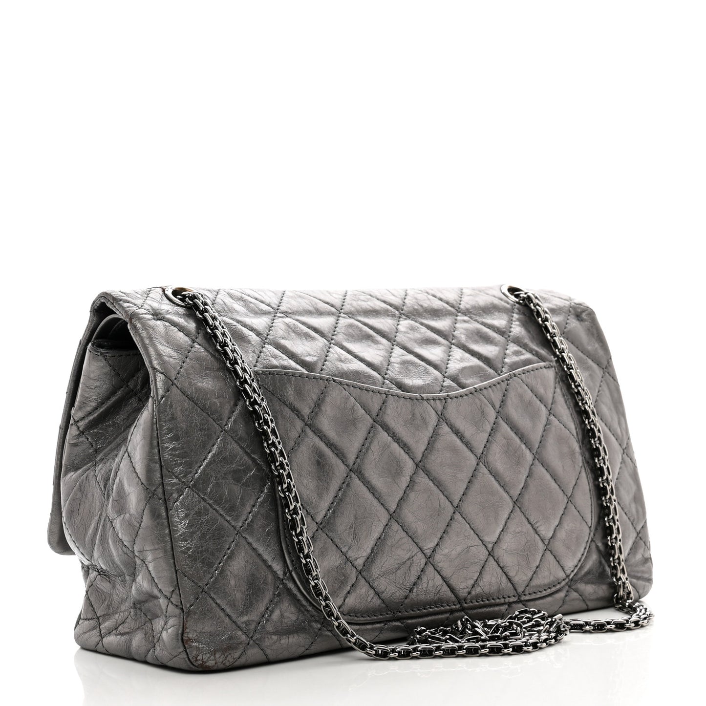 Metallic Aged Calfskin Quilted 2.55 Reissue 227 Flap Dark Silver