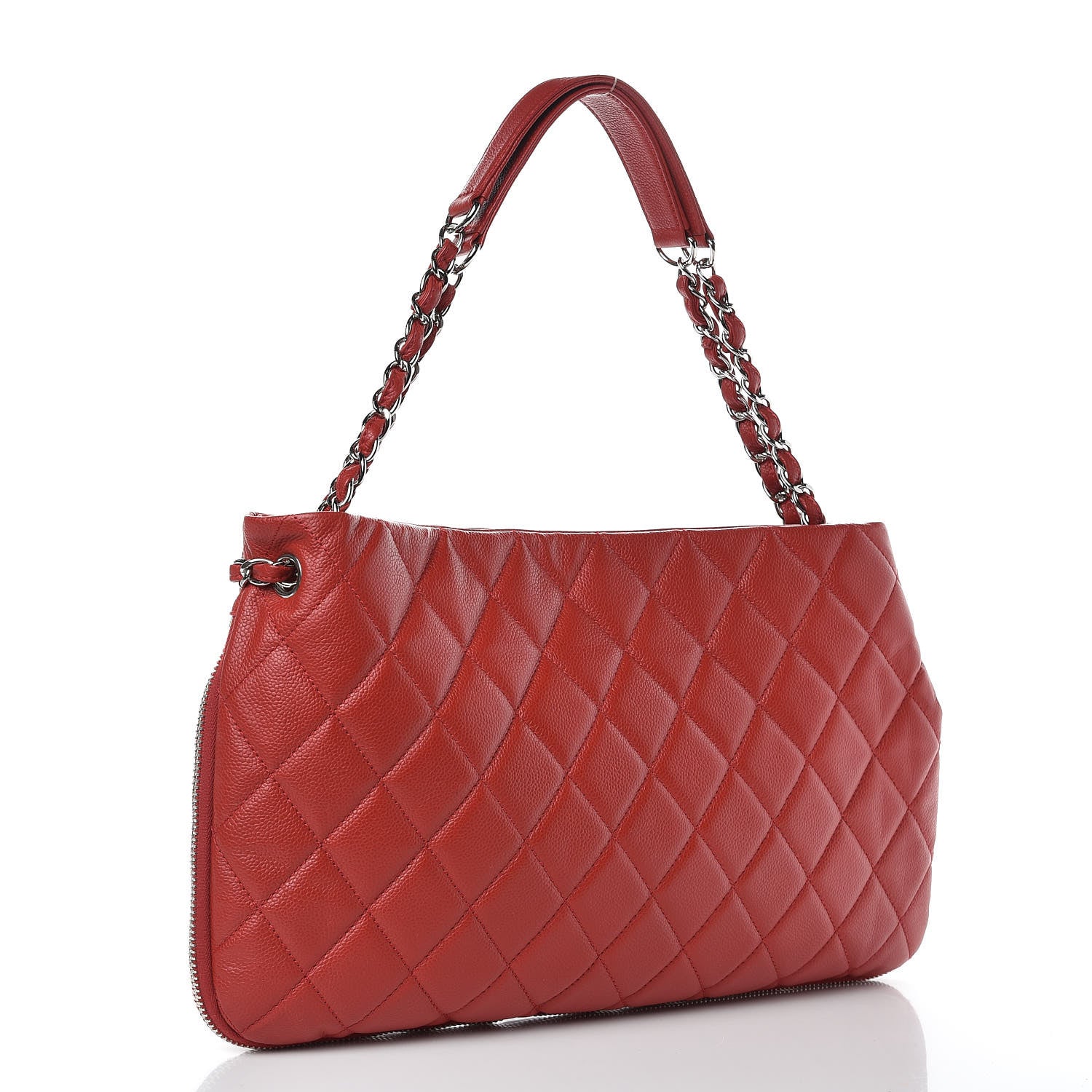 Chanel Caviar Quilted Expandable Zip Shoulder Bag Red 3 of 9