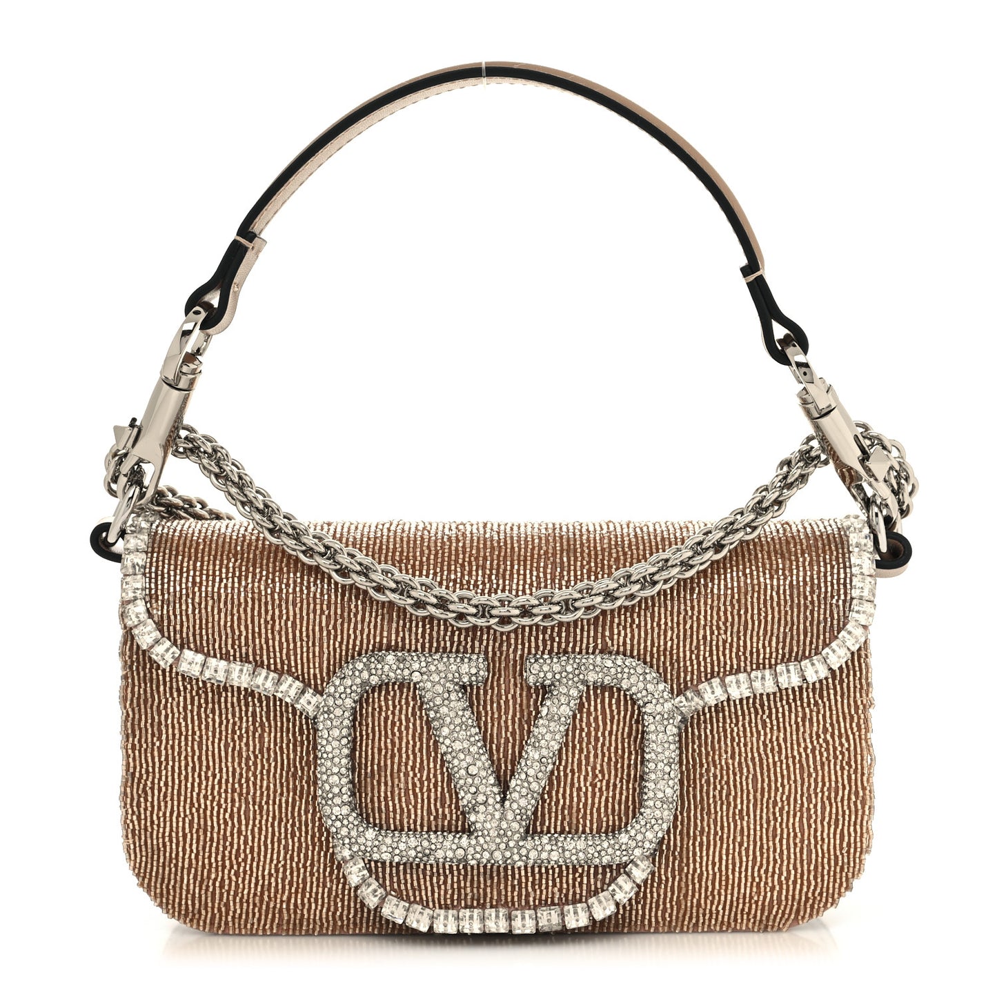 Swarovski Crystal Embroidered Vlogo Small Loco Shoulder Bag Crystal Rose Cannelle Silver