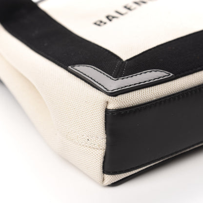 Balenciaga Cotton Canvas Calfskin Navy Cabas XS Natural Black 7 of 12
