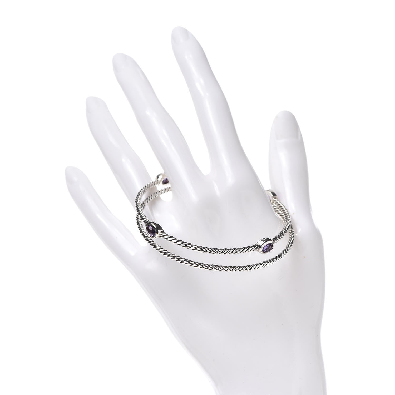 David Yurman Sterling Silver Amethyst Color Classics Cable Bangle Bracelet Set of 2 2 of 4