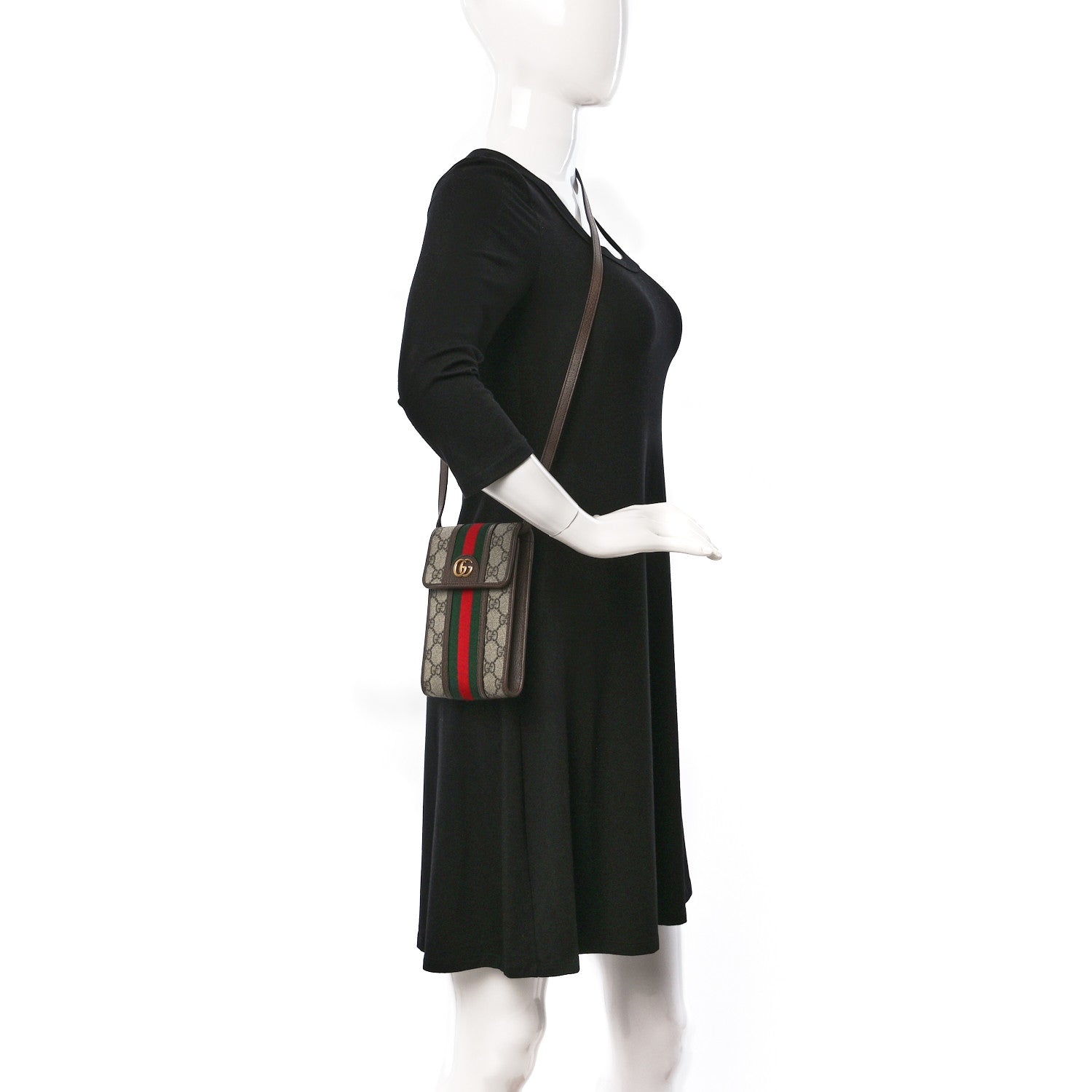 Gucci GG Supreme Monogram Web Mini Ophidia Crossbody Bag Beige New Acero 2 of 8