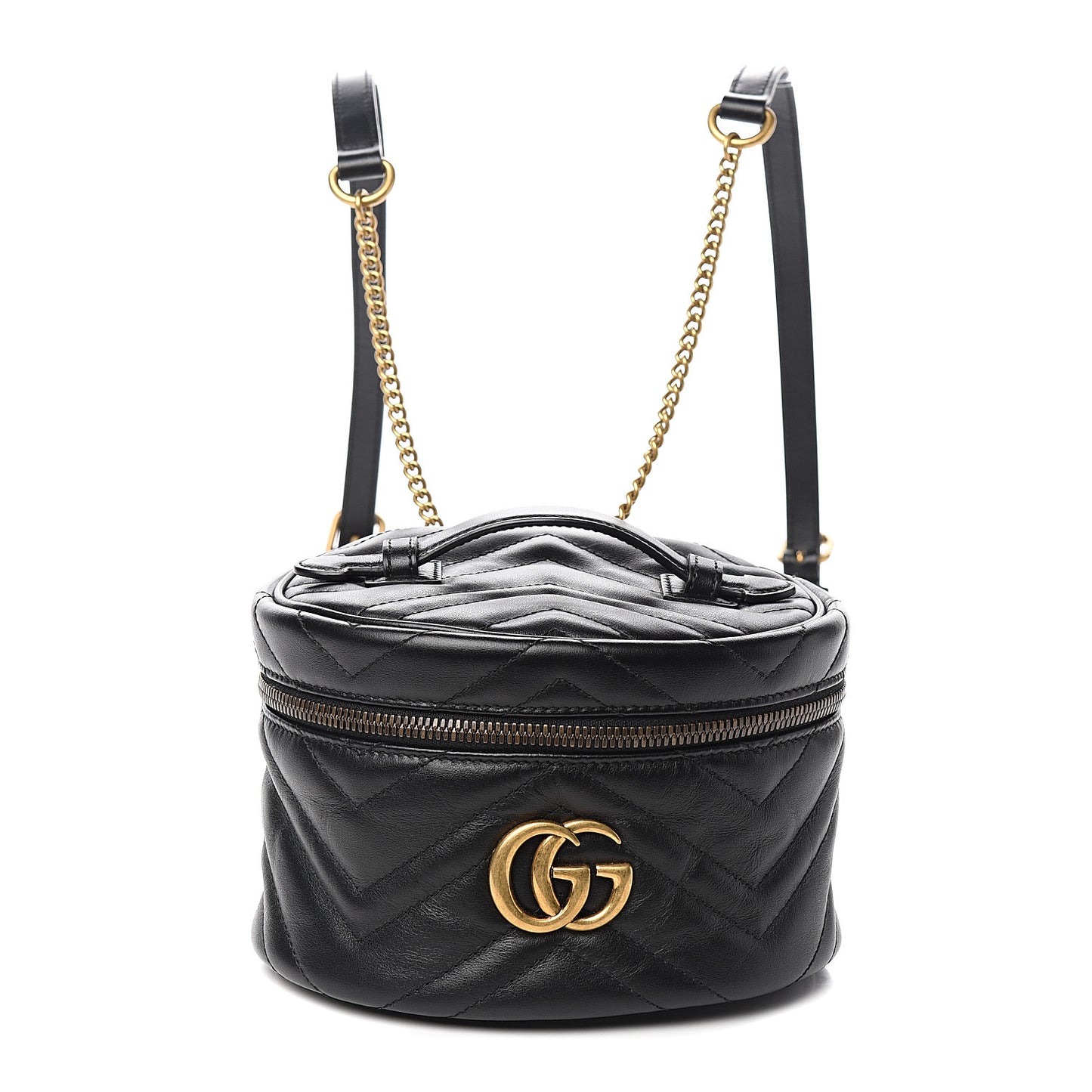Calfskin Matelasse Mini GG Marmont Round Backpack Black
