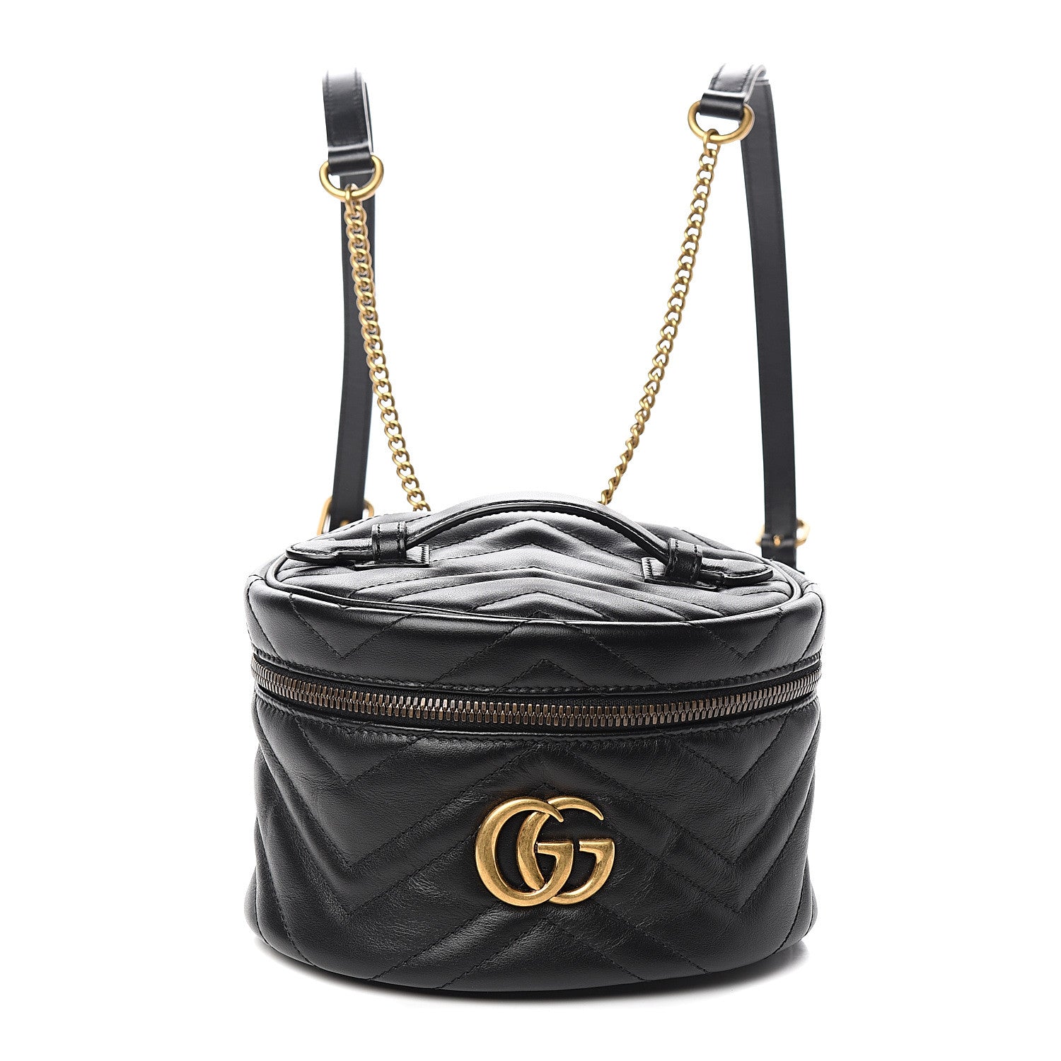 Gucci Calfskin Matelasse Mini GG Marmont Round Backpack Black 1 of 9