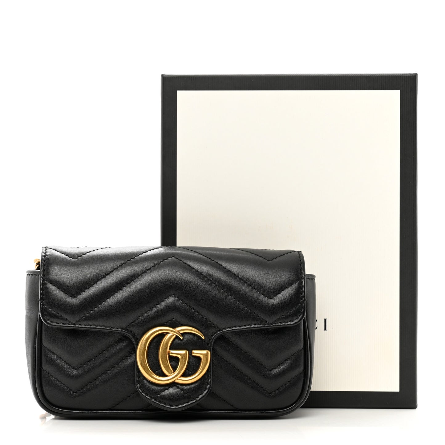 Calfskin Matelasse Super Mini GG Marmont Shoulder Bag Black
