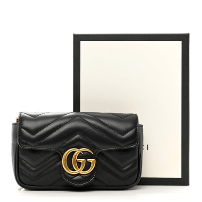 Gucci Calfskin Matelasse Super Mini GG Marmont Shoulder Bag Black 11 of 11