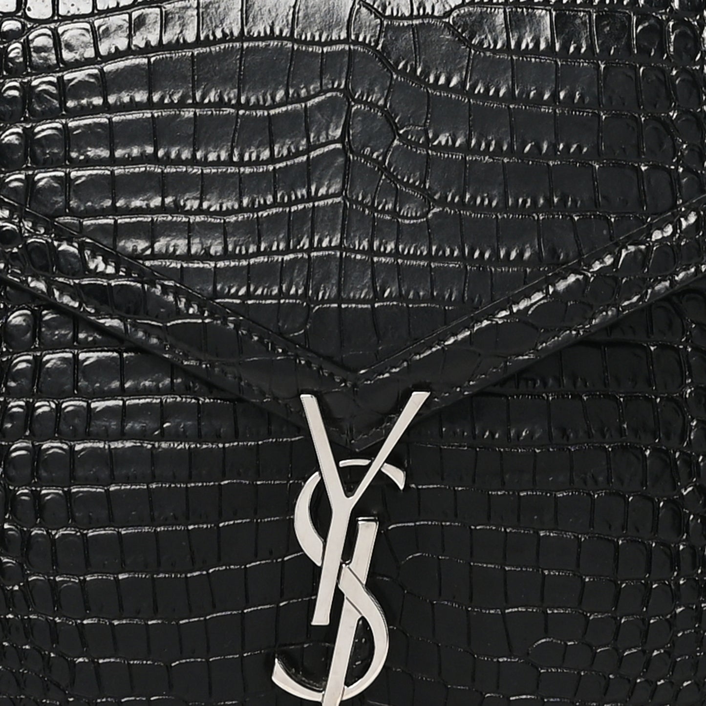 Calfskin Crocodile Embossed Medium Classic Monogram Cassandra Top Handle Black Rouge Legion