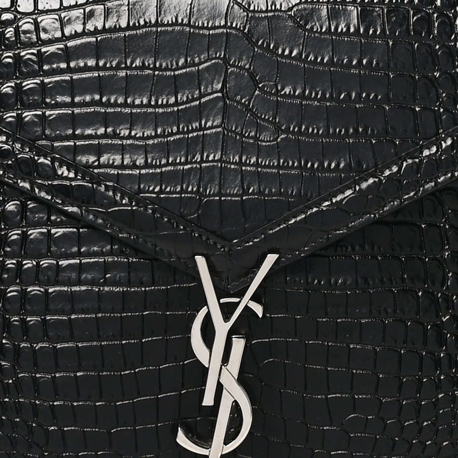 Saint Laurent Calfskin Crocodile Embossed Medium Classic Monogram Cassandra Top Handle Black Rouge Legion 7 of 9