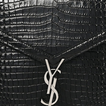Saint Laurent Calfskin Crocodile Embossed Medium Classic Monogram Cassandra Top Handle Black Rouge Legion 7 of 9