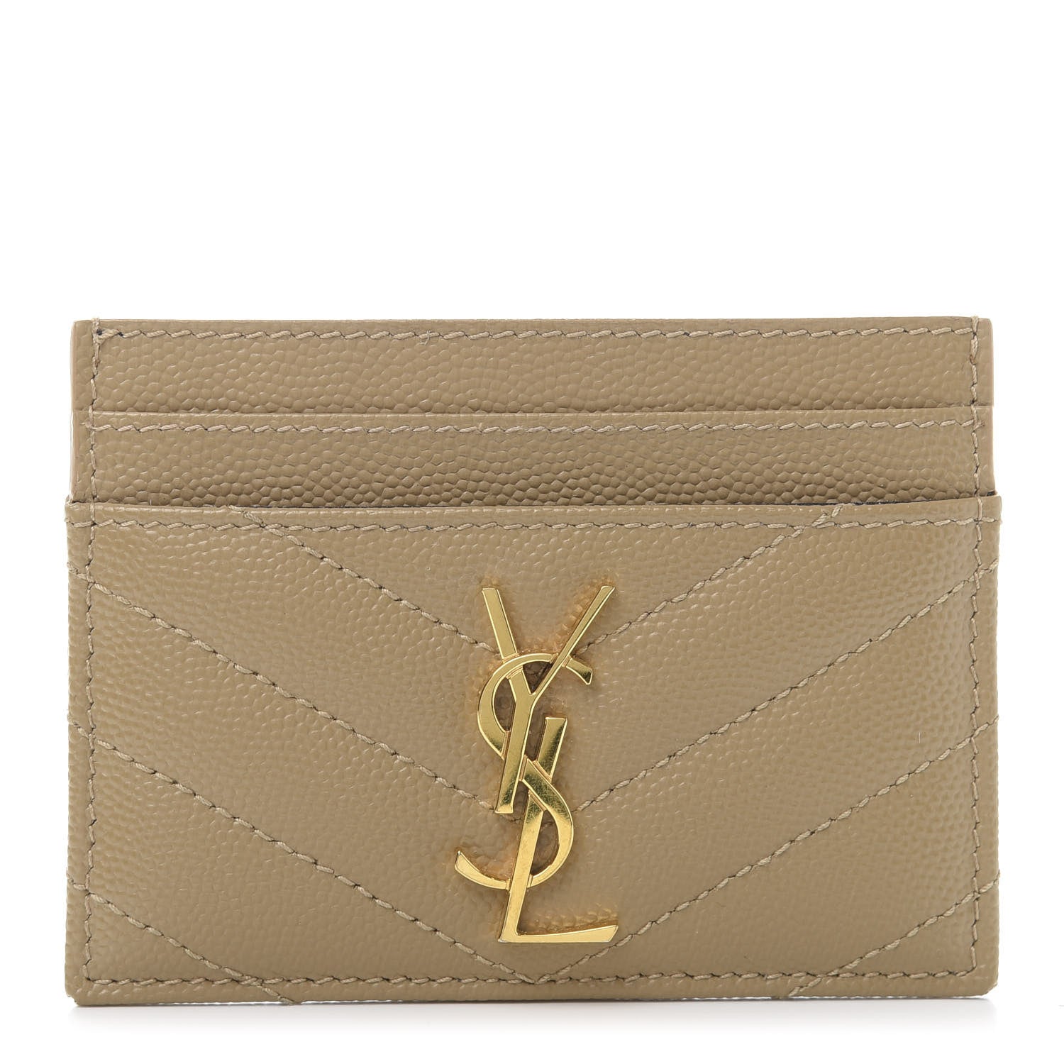 Saint Laurent Grain De Poudre Matelasse Chevron Monogram Credit Card Case Cork 1 of 8