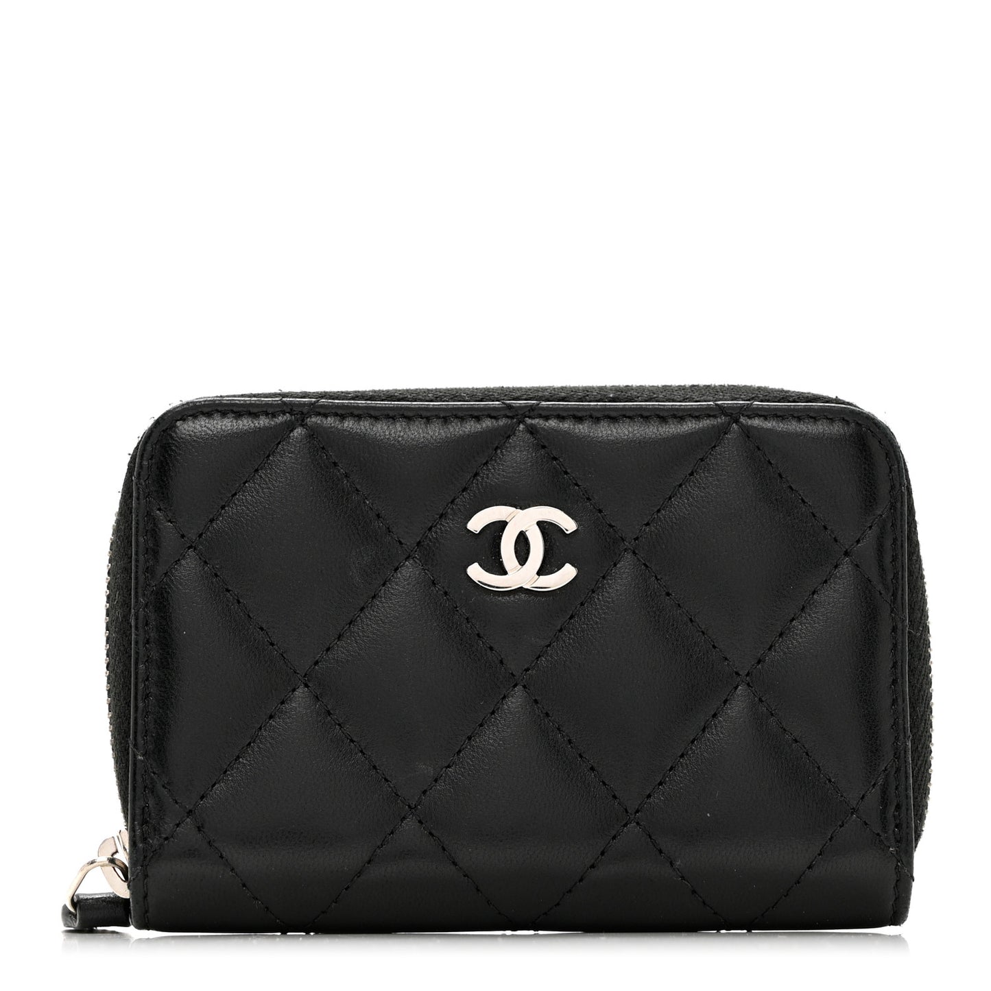 Lambskin Quilted Zip Coin Purse Black