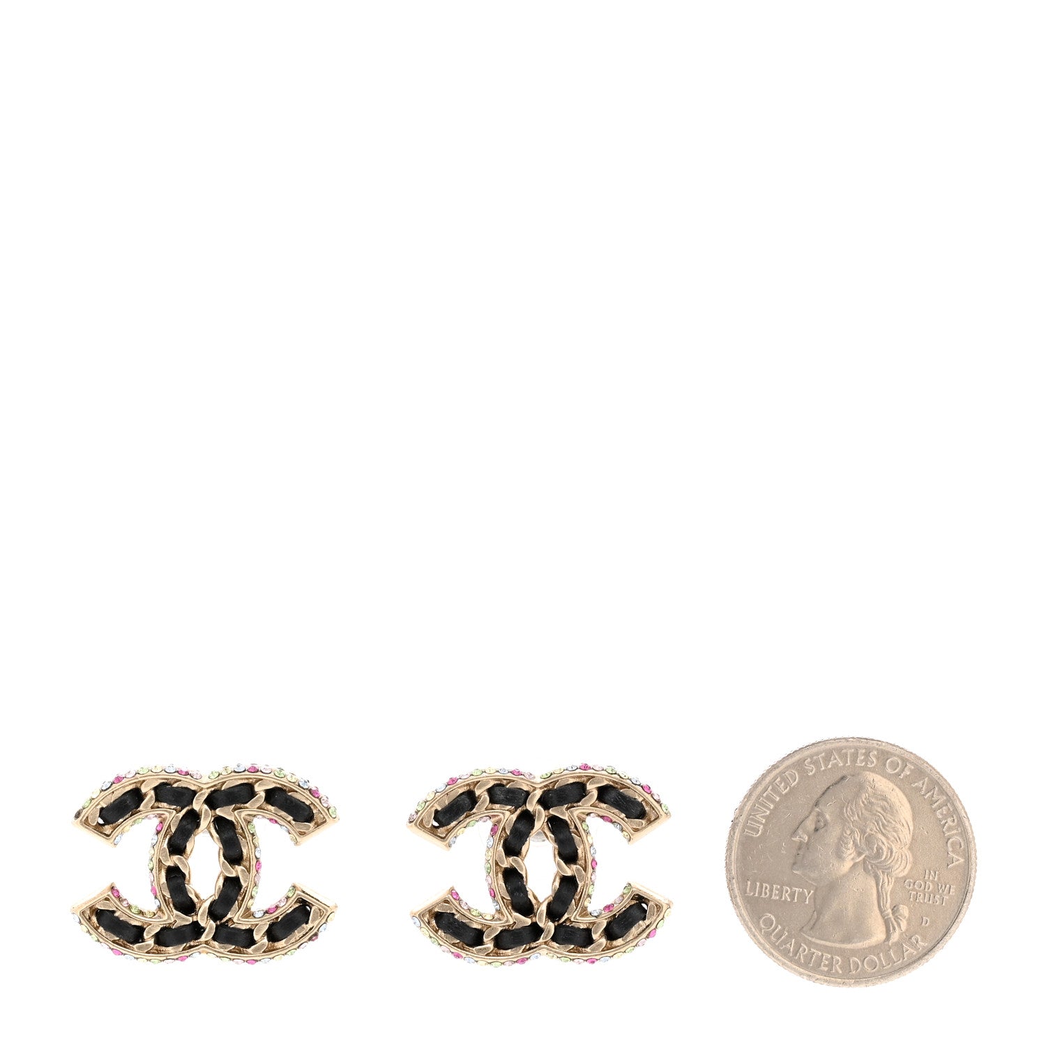 Chanel Lambskin Crystal CC Chain Earrings Black Gold Multicolor 2 of 4