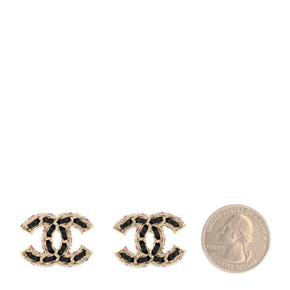 Chanel Lambskin Crystal CC Chain Earrings Black Gold Multicolor 2 of 4