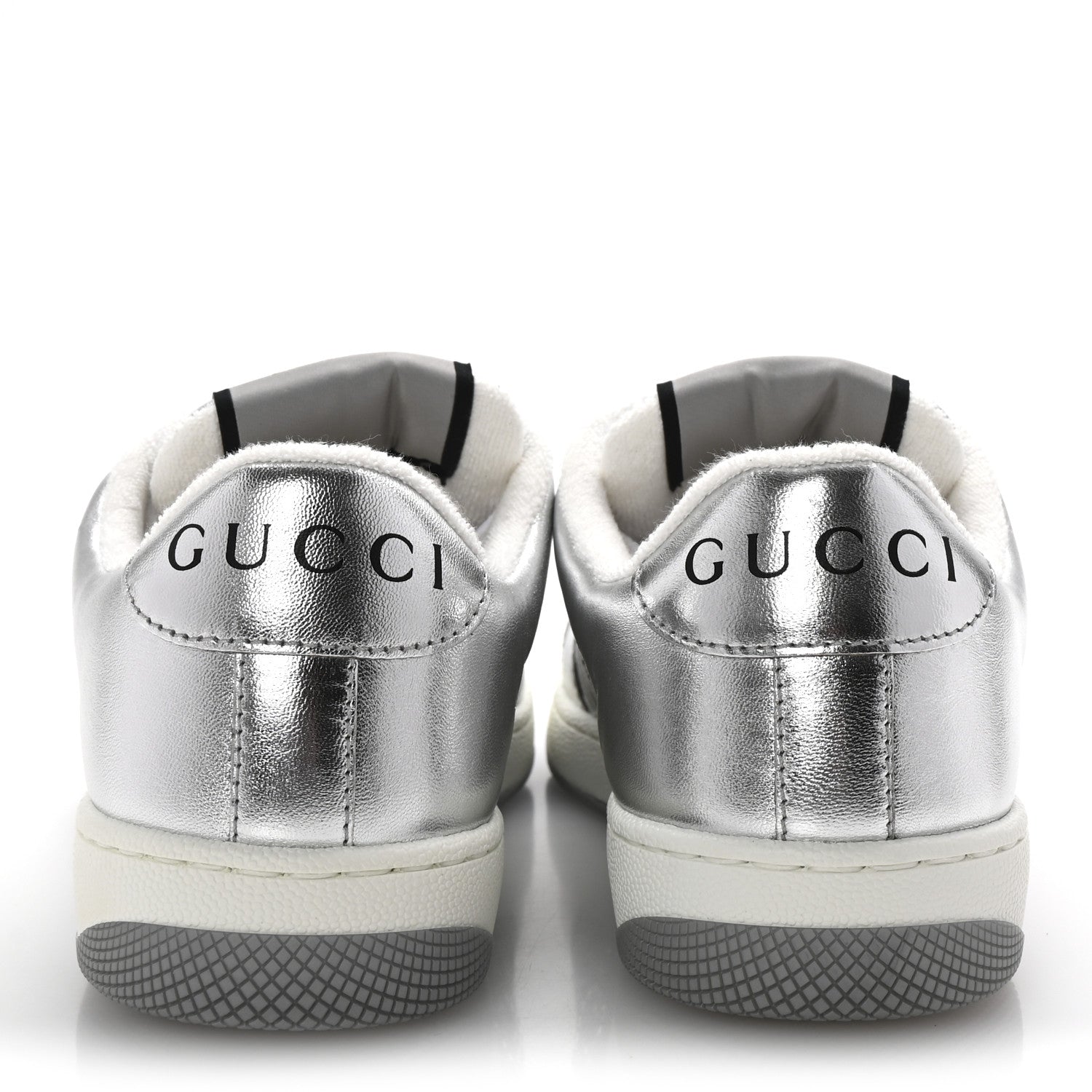 Gucci Metallic Nappa Silk Crystals Womens Screener Sneakers 36.5 Silver Light Grey 6 of 11