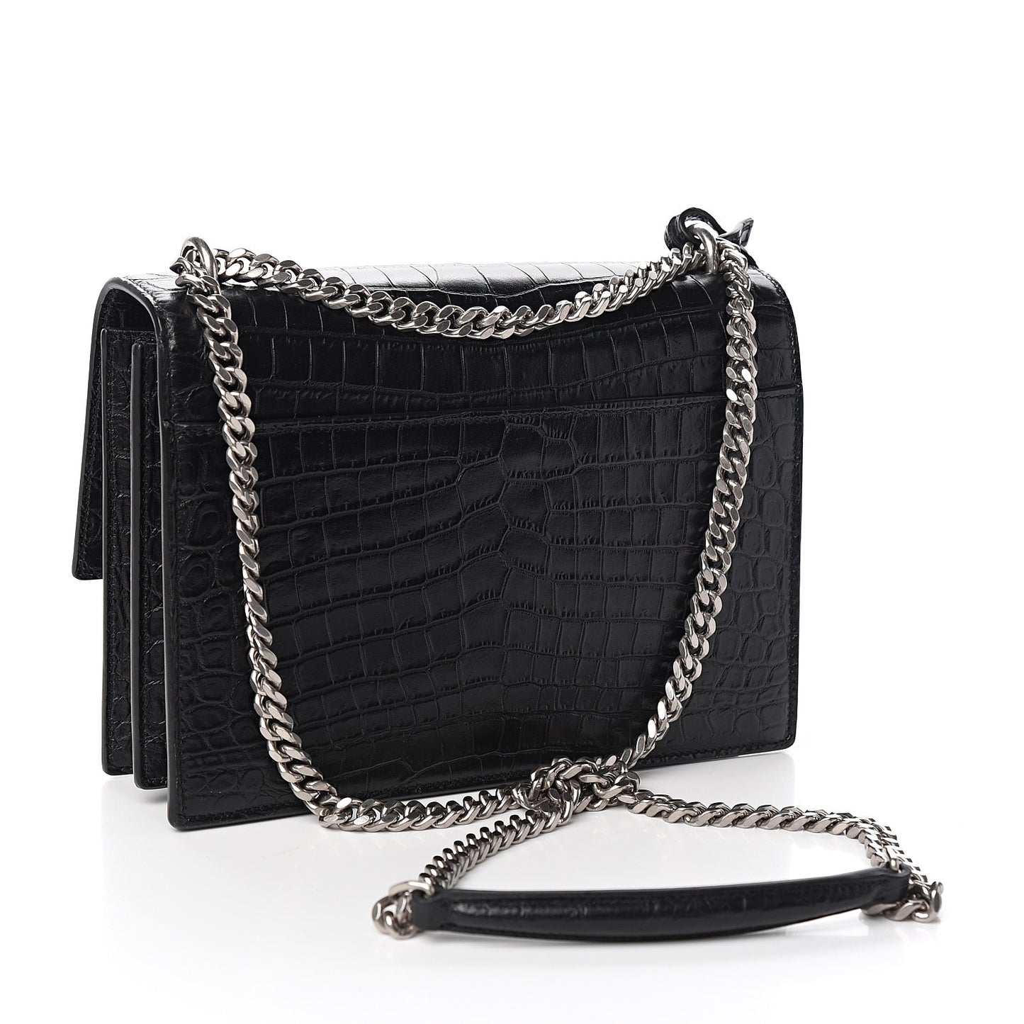 Calfskin Crocodile Embossed Medium Monogram Sunset Black