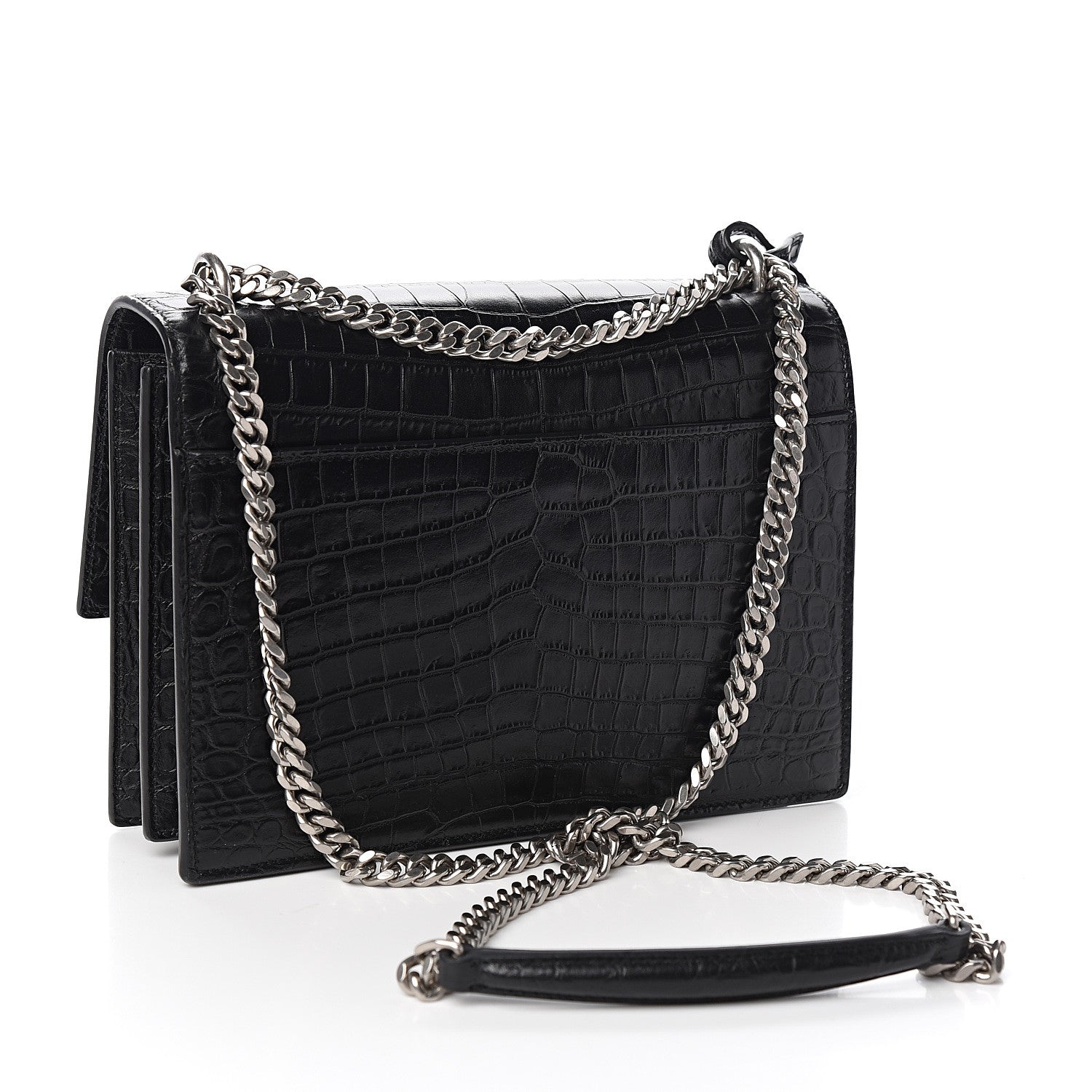 Saint Laurent Calfskin Crocodile Embossed Medium Monogram Sunset Black 2 of 8