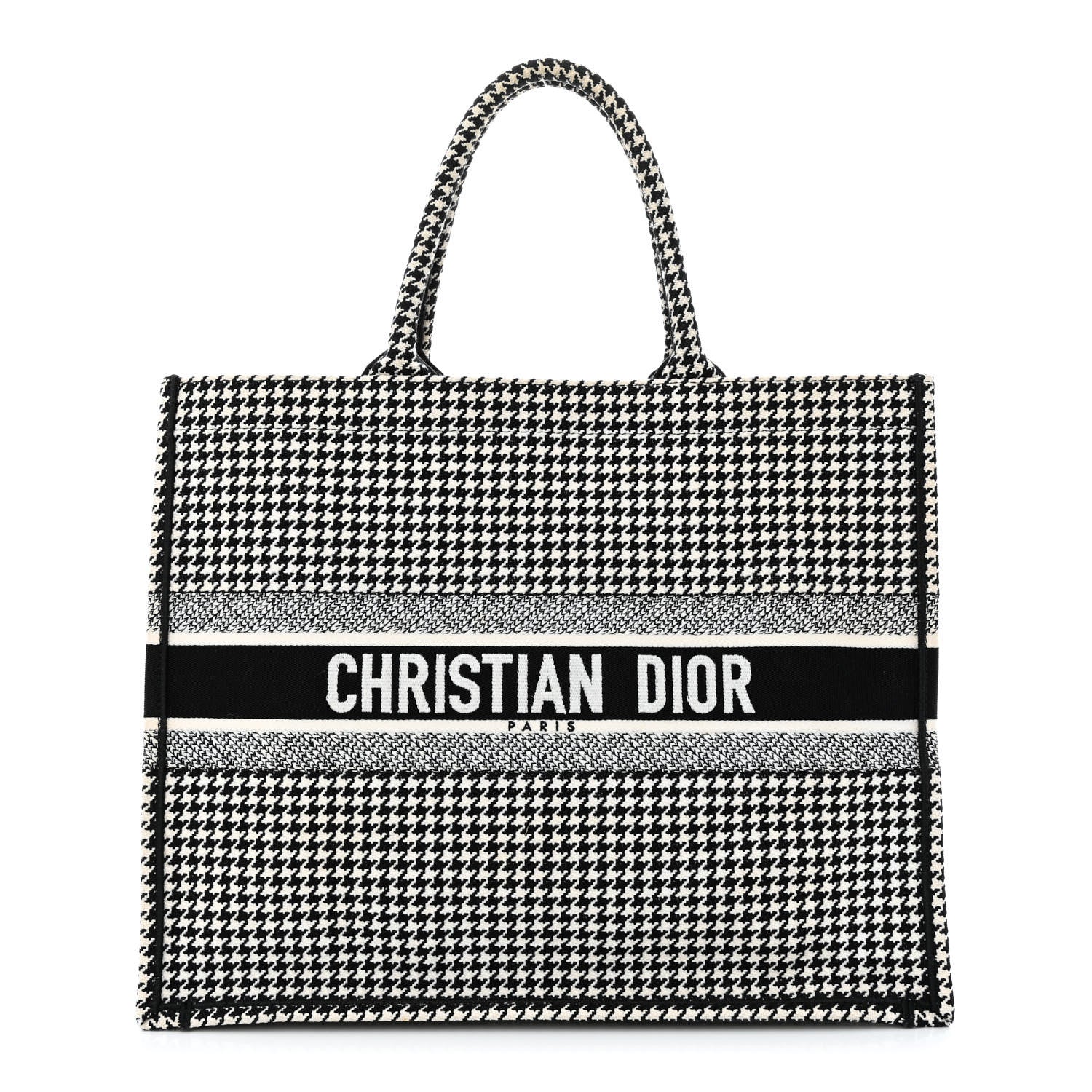 Christian Dior Canvas Houndstooth Embroidered Book Tote Black White 1 of 14