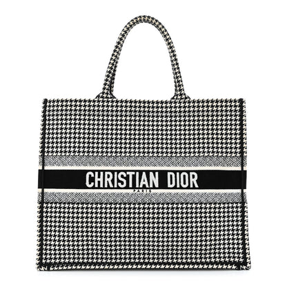 Christian Dior Canvas Houndstooth Embroidered Book Tote Black White 1 of 14