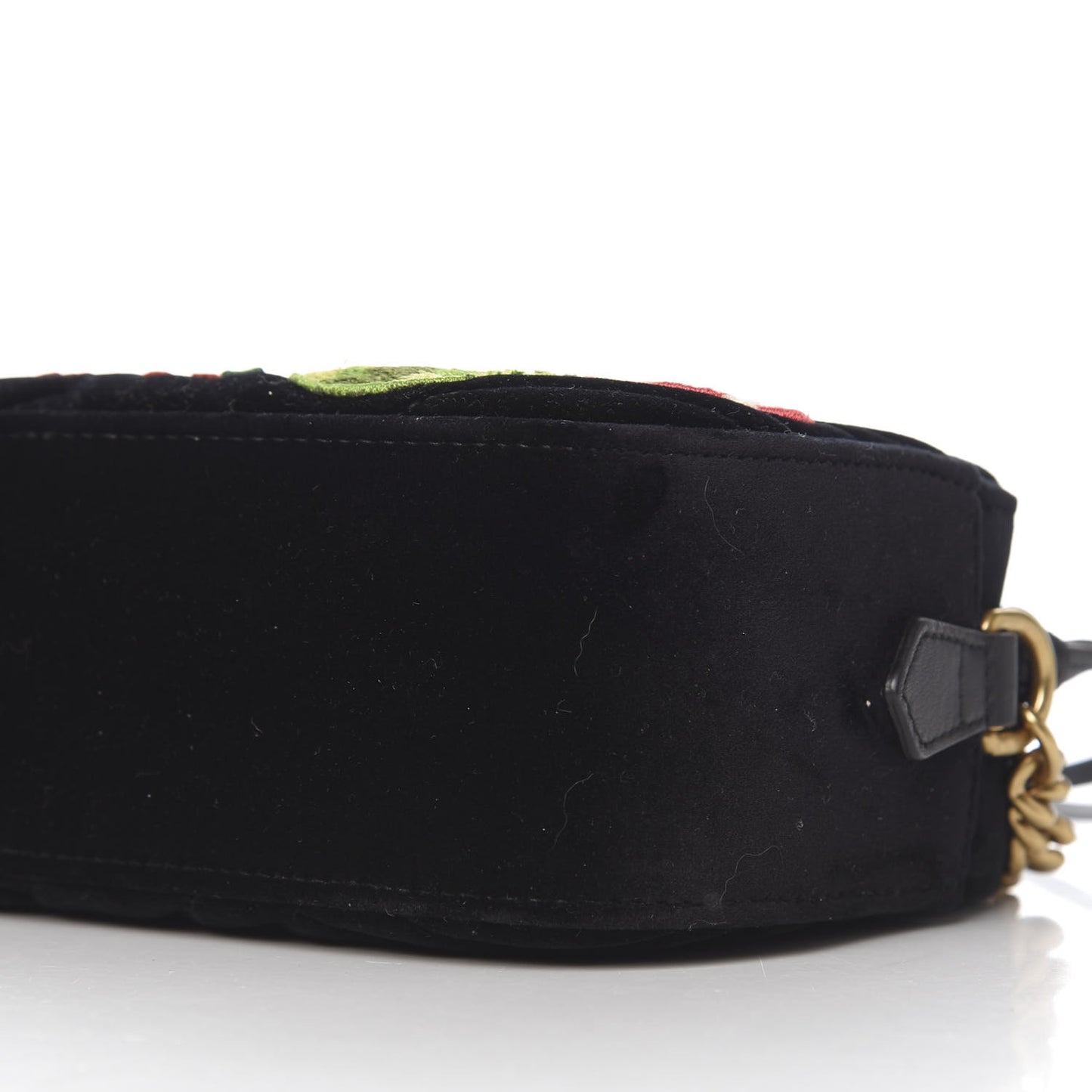 Velvet Matelasse Deer Embroidered Small GG Marmont Chain Shoulder Bag Black