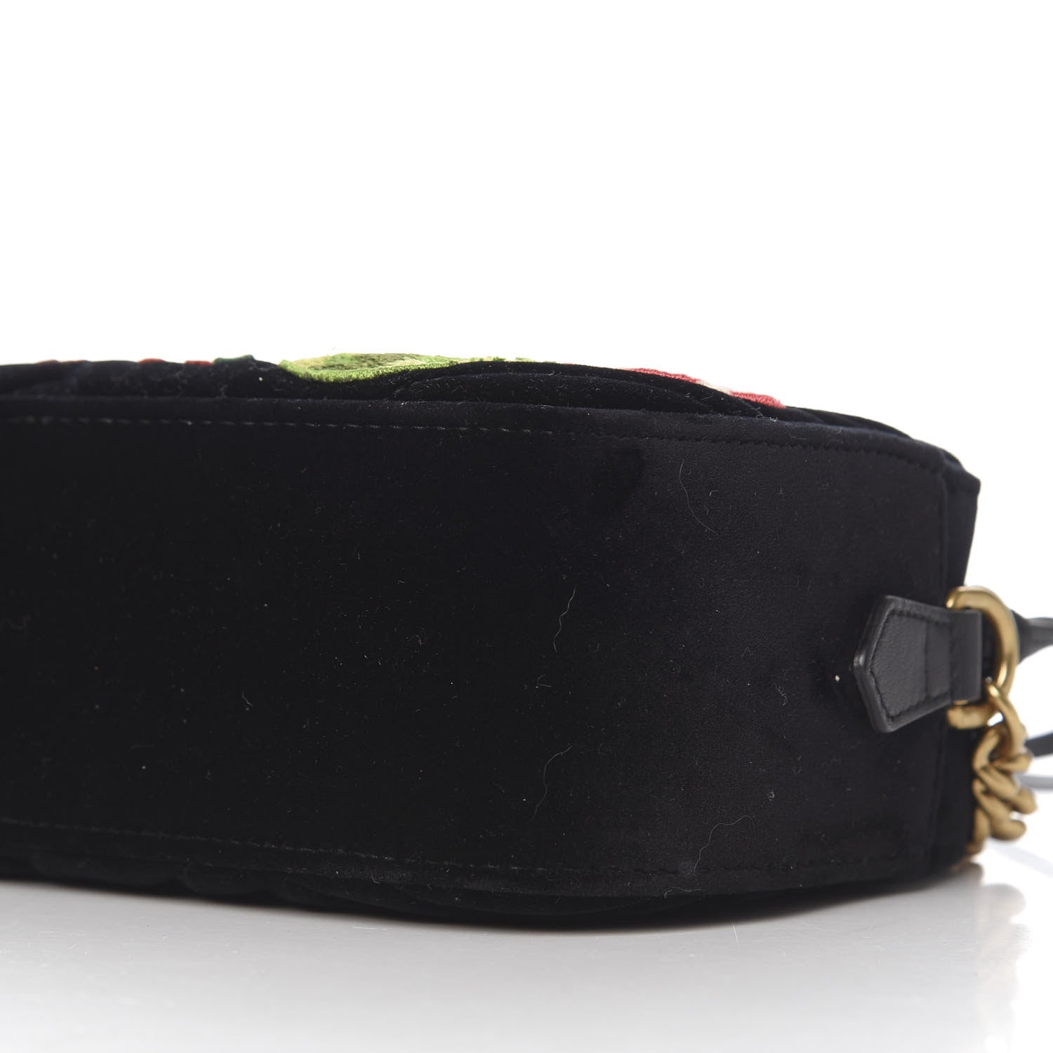 Gucci Velvet Matelasse Deer Embroidered Small GG Marmont Chain Shoulder Bag Black 8 of 9