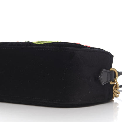 Gucci Velvet Matelasse Deer Embroidered Small GG Marmont Chain Shoulder Bag Black 8 of 9