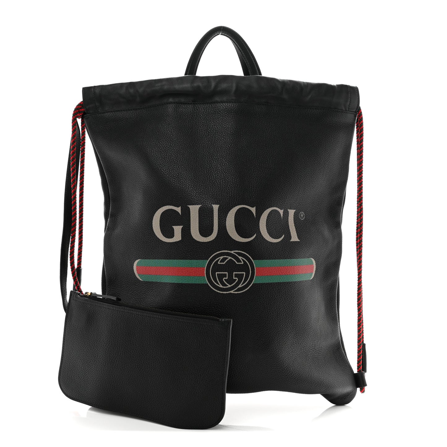 Calfskin Logo Drawstring Backpack Black