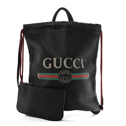 Gucci Calfskin Logo Drawstring Backpack Black 2 of 10